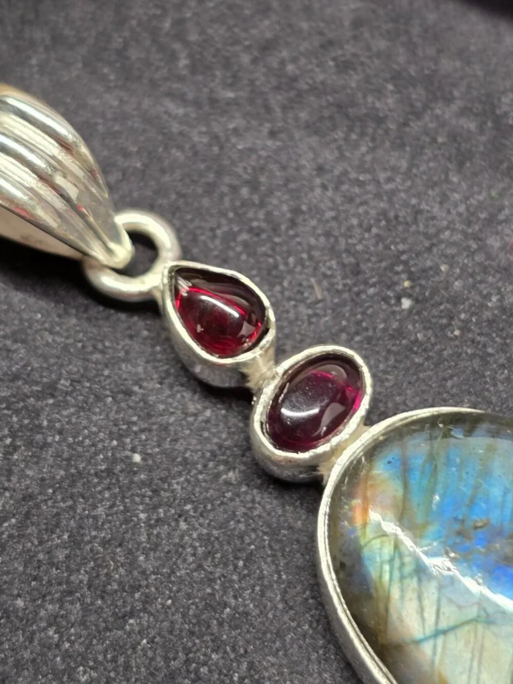 Ruby & Labradorite Pendant, Natural Gemstone Crystal Jewelry
